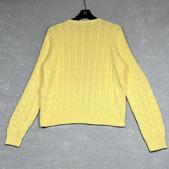Polo Ralph Lauren Sweater Womens XL X-Large Yellow Cotton Cable Knit Crew Neck - Picture 8 of 12